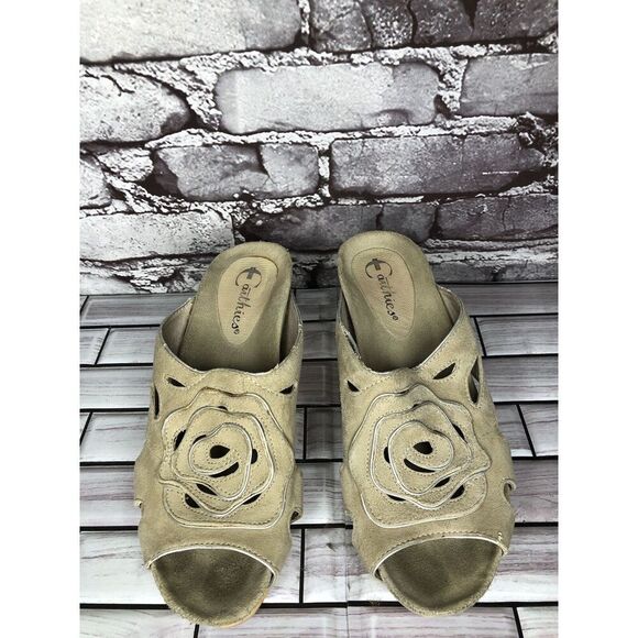 Earthies Tropez Taupe Suede Platform Slide Block Heel Sandals Women Sz 6.5B US - Picture 11 of 16